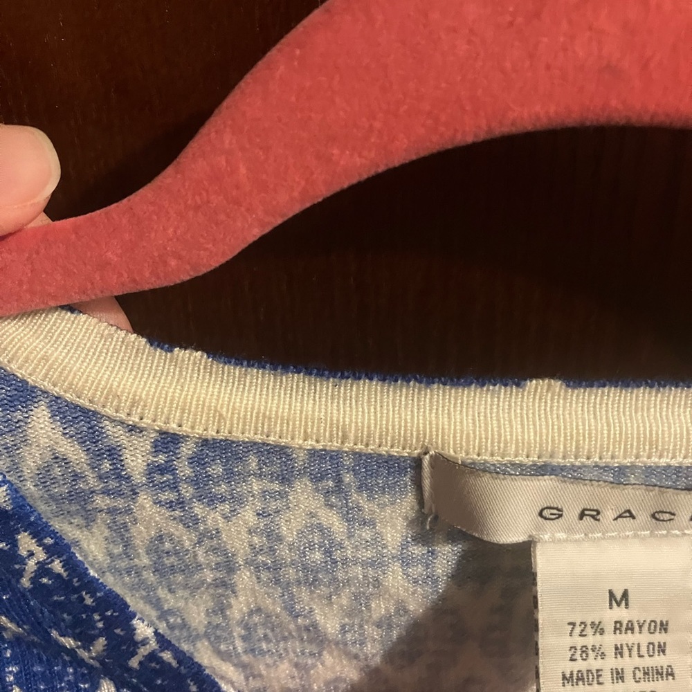 Blue/White Pattern Buttoned Women’s M Cardigan Ra… - image 5